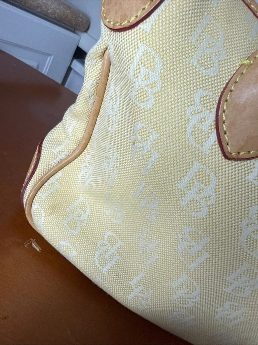 Dooney & Bourke Yellow/Cream DB Small Double Handle Tote Very Nice Leather Purse